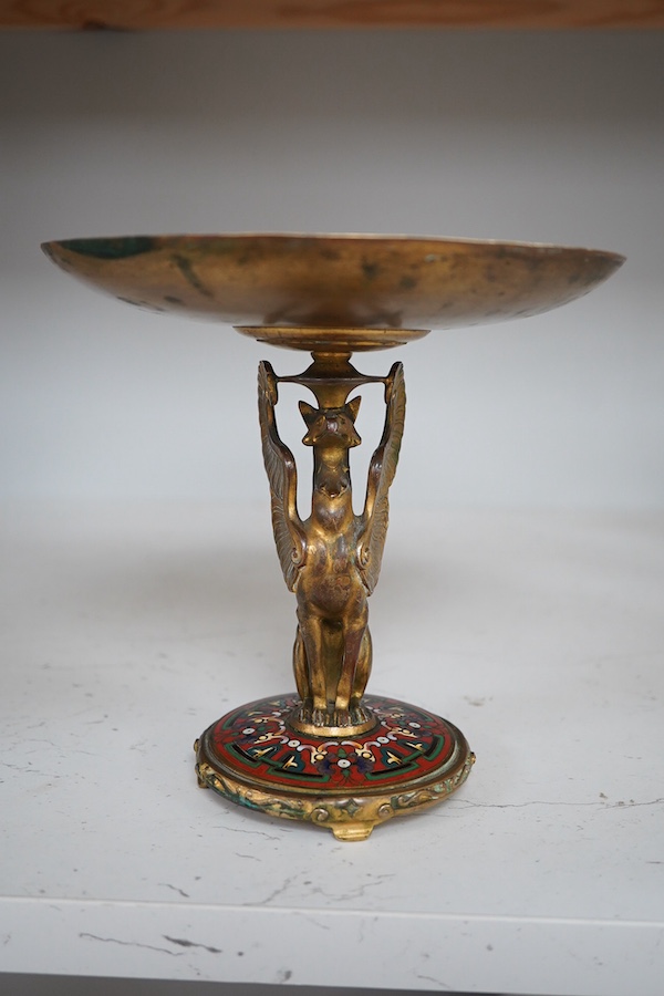An Egyptian revival cloisonne and bronze tazza, 17.5cm
